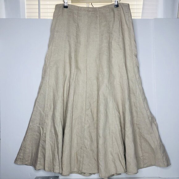 J Jill Fit & Flare Linen Maxi Skirt Size 12 Beige Metallic Travel Boho Romantic - Picture 3 of 13
